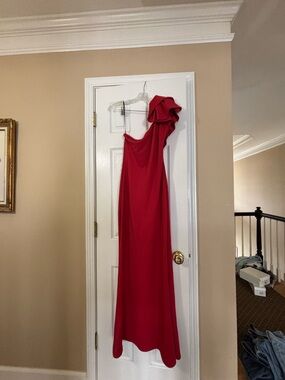Lulu's One-Shoulder Red Ruffle Gown